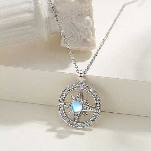 Star Necklace for Women Girls 925 Sterling Silver Star Moonstone Pendant Necklace Infinity/Round Spin Star Necklace Star Jewelry Gifts for Women Girls in Saudi Arabia