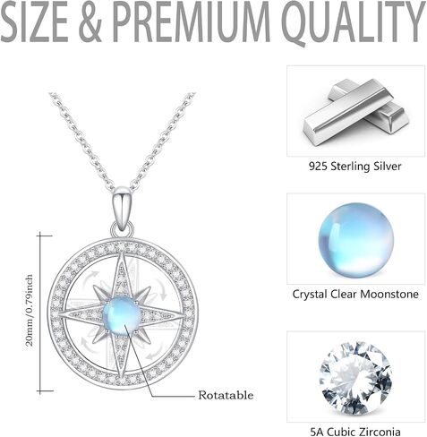 Star Necklace for Women Girls 925 Sterling Silver Star Moonstone Pendant Necklace Infinity/Round Spin Star Necklace Star Jewelry Gifts for Women Girls in Saudi Arabia