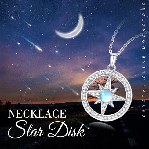 Star Necklace for Women Girls 925 Sterling Silver Star Moonstone Pendant Necklace Infinity/Round Spin Star Necklace Star Jewelry Gifts for Women Girls in Saudi Arabia