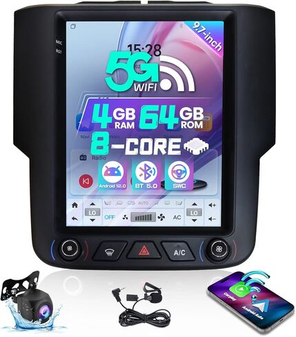 5G WiFi 8 Core Car Stereo Radio 48-EQ for Dodge Ram 1500 2500 3500 2013-2018 9.7in Touch Screen T-Style Head Unit with Wireless Carplay Android Auto Bluetooth DSP SWC Backup Camera (9" 2G+32G) in Kuwait