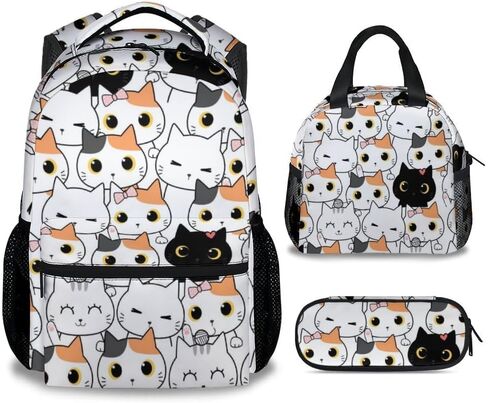 Girls, Boys Cat Backpack - 16 Inches Cartoon Backpacks for School - Green Durable Bookbag for Middle School in Saudi Arabia