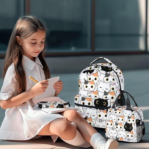 Girls, Boys Cat Backpack - 16 Inches Cartoon Backpacks for School - Green Durable Bookbag for Middle School in Saudi Arabia