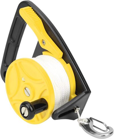 150ft Dive Reel With Thumb Stopper, Scuba Ratchet Diving High Visibility White Line Underwater Safety Accessory Handle Stop Switch SMB Cave Wreck Snorkeling Canoe Drift in Kuwait