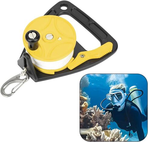 150ft Dive Reel With Thumb Stopper, Scuba Ratchet Diving High Visibility White Line Underwater Safety Accessory Handle Stop Switch SMB Cave Wreck Snorkeling Canoe Drift in Kuwait