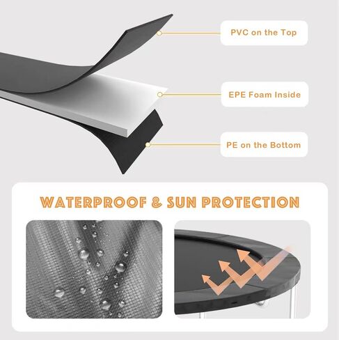 غطاء زنبركي للترامبولين، استبدال وسادة الترامبولين بطول 12 قدم من Gonoce، بدون فتحات للأعمدة، ملحقات الترامبولين المقاومة للماء والتمزق باللون الأسود in Kuwait