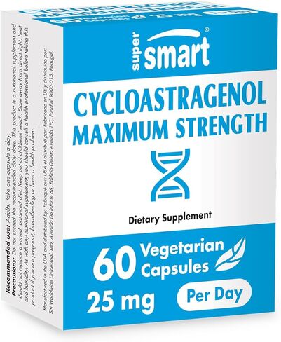 سوبرسمارت - سيكلواستراجينول 20 ملجم يوميًا (نقاوة 98%) - مكمل الحمض النووي والتيلوميرات - غشاء استراغالوس | غير معدل وراثيًا وخالي من الغلوتين - 30 كبسولة نباتية in Kuwait