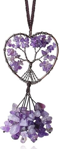 MAIBAOTA Heart Crystal Ornaments Tree of Life Black Cute Wall Decor Hanging Room Decor Crystal Car Hanging Ornament Car Rear View Mirror Hanging Accessories for Women in Saudi Arabia