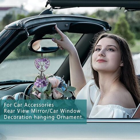 MAIBAOTA Heart Crystal Ornaments Tree of Life Black Cute Wall Decor Hanging Room Decor Crystal Car Hanging Ornament Car Rear View Mirror Hanging Accessories for Women in Saudi Arabia