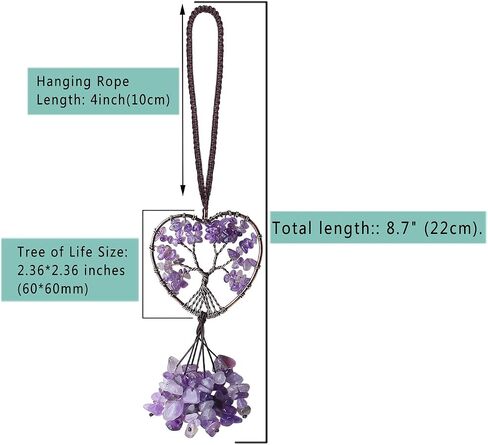 MAIBAOTA Heart Crystal Ornaments Tree of Life Black Cute Wall Decor Hanging Room Decor Crystal Car Hanging Ornament Car Rear View Mirror Hanging Accessories for Women in Saudi Arabia