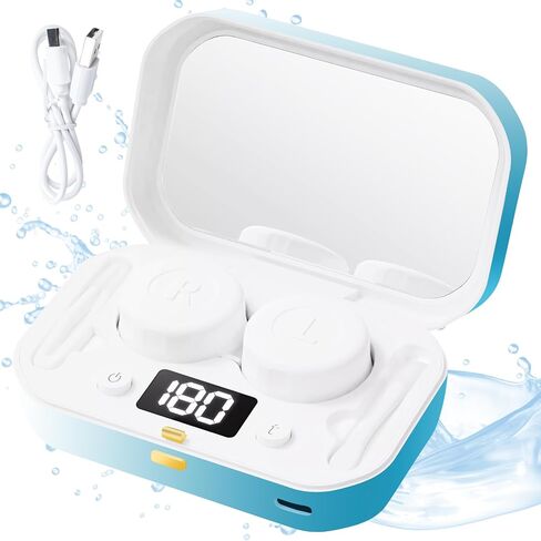 Contact Lens Clean Machine, Portable Ultrasonic Contact Lens Cleaner with 4 Timing Modes, 360° High-Frequency Vibration for Cleaning Soft Lenses, Colored Contact Lenses (White to Blue) in Saudi Arabia