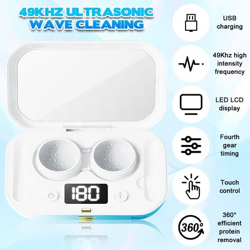 Contact Lens Clean Machine, Portable Ultrasonic Contact Lens Cleaner with 4 Timing Modes, 360° High-Frequency Vibration for Cleaning Soft Lenses, Colored Contact Lenses (White to Blue) in Saudi Arabia