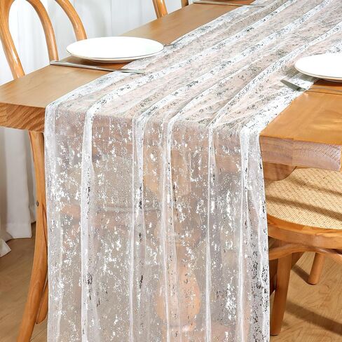 LOMOHOO Sheer Gold Table Runner Golden Romantic Runners Wedding Glitter Table Runners 27 x 118 Inches Gauze Boho Table Cover Bridal Baby Shower Birthday Party Table Decoration in Saudi Arabia