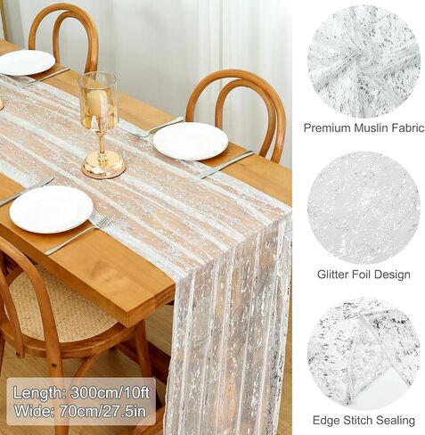 LOMOHOO Sheer Gold Table Runner Golden Romantic Runners Wedding Glitter Table Runners 27 x 118 Inches Gauze Boho Table Cover Bridal Baby Shower Birthday Party Table Decoration in Saudi Arabia