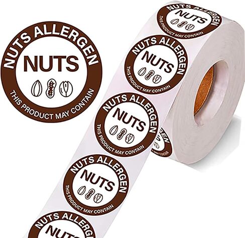 600 PCS 1.5 Inch Nuts Allergen Roll Stickers, White and Brown Nuts Allergy Warning Round Labels Self-Adhesive Allergen Food Alert Advisory Labels Stickers for Food Packing Grocery Store Retail in Saudi Arabia