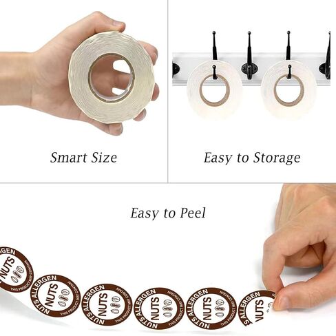 600 PCS 1.5 Inch Nuts Allergen Roll Stickers, White and Brown Nuts Allergy Warning Round Labels Self-Adhesive Allergen Food Alert Advisory Labels Stickers for Food Packing Grocery Store Retail in Saudi Arabia