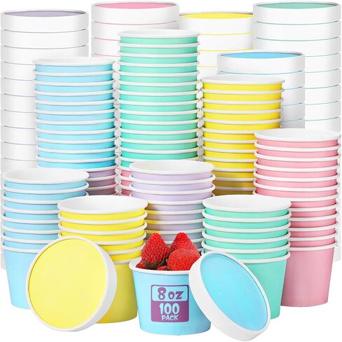 Fulmoon 100 Pack 8 oz Paper Soup Containers with Lids, Disposable Paper Food Containers with Vented Lids, Kraft Ice Cream Containers Bowls Soup Cup Ice Cream Cups for Soups Stews Restaurants, Take out in Saudi Arabia