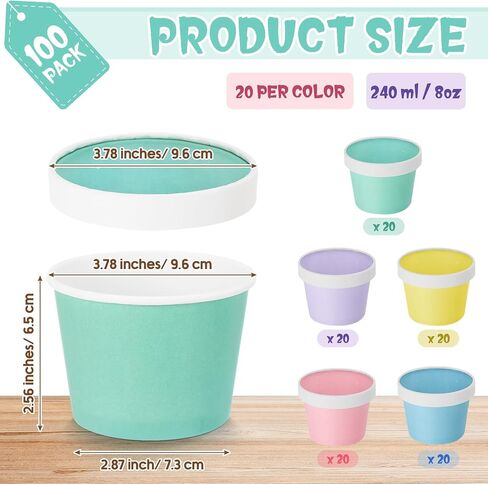 Fulmoon 100 Pack 8 oz Paper Soup Containers with Lids, Disposable Paper Food Containers with Vented Lids, Kraft Ice Cream Containers Bowls Soup Cup Ice Cream Cups for Soups Stews Restaurants, Take out in Saudi Arabia