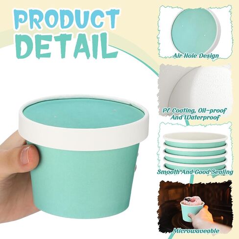 Fulmoon 100 Pack 8 oz Paper Soup Containers with Lids, Disposable Paper Food Containers with Vented Lids, Kraft Ice Cream Containers Bowls Soup Cup Ice Cream Cups for Soups Stews Restaurants, Take out in Saudi Arabia