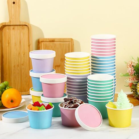 Fulmoon 100 Pack 8 oz Paper Soup Containers with Lids, Disposable Paper Food Containers with Vented Lids, Kraft Ice Cream Containers Bowls Soup Cup Ice Cream Cups for Soups Stews Restaurants, Take out in Saudi Arabia