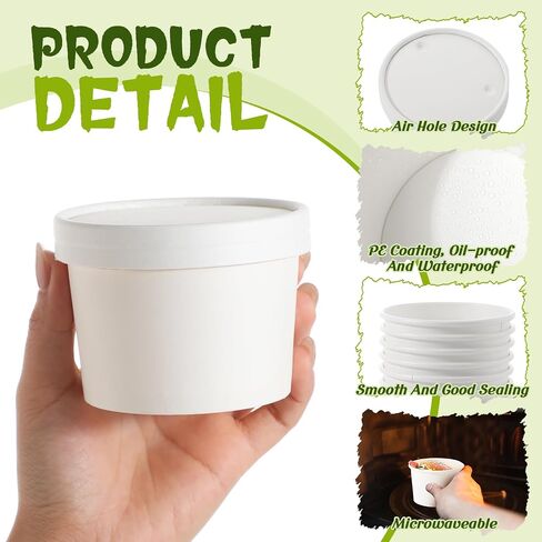 Fulmoon 100 Pack 8 oz Paper Soup Containers with Lids, Disposable Paper Food Containers with Vented Lids, Kraft Ice Cream Containers Bowls Soup Cup Ice Cream Cups for Soups Stews Restaurants, Take out in Saudi Arabia