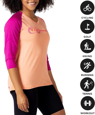 Terry Rover 3/4 Sleeve Womens V-Neck Top, Semi-Fitted Cycling Jersey UPF 50+ Sun T-Shirt Outdoor Hiking Performance Tech Tee in Saudi Arabia