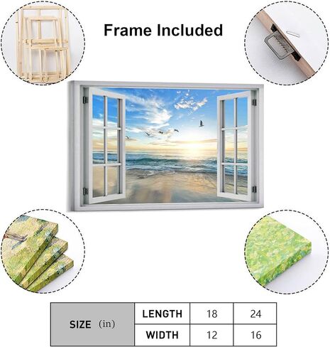 Beach Wall Decor Window View Posters Ocean Seagull Wall Art Nature Landscape Picture Posters Print on Canvas Painting Wall Art for Bedroom Bathroom Living Room Office UnFrame 16x24inch(40x60cm) in Saudi Arabia
