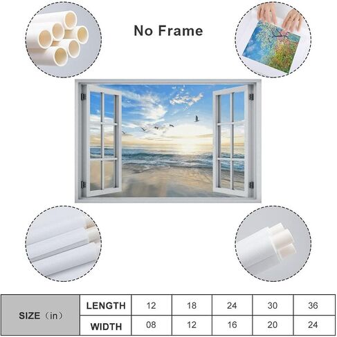 Beach Wall Decor Window View Posters Ocean Seagull Wall Art Nature Landscape Picture Posters Print on Canvas Painting Wall Art for Bedroom Bathroom Living Room Office UnFrame 16x24inch(40x60cm) in Saudi Arabia