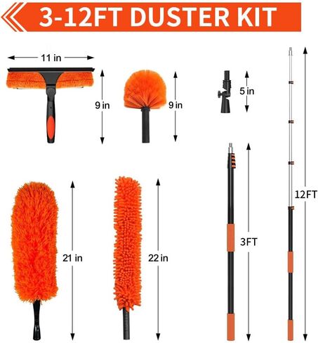 20 Foot High Reach Duster Kit with 5-20FT Extension Pole,Duster for Cleaning, High Ceiling Fan Duster, Window Washing Kit,Cobweb Duster,Feather Duster, Extendable Duster Cleaning Kit in Saudi Arabia
