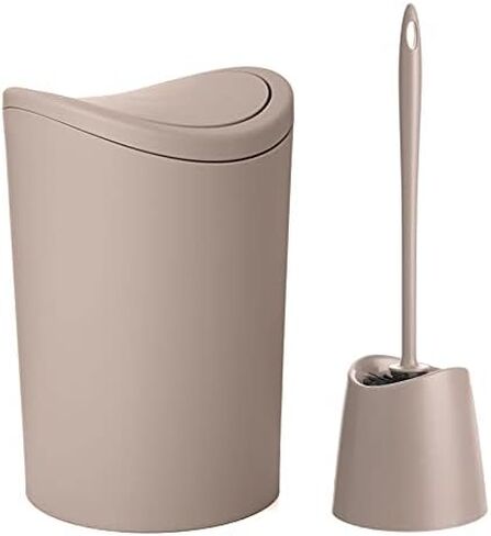 Superio Bathroom Trash Can with Toilet Brush Set Black Modern 6 Liter Small Waste Basket Plastic Garbage Can with Swing Lid and Toilet Bowl Cleaner Bathroom Accessories Set in Saudi Arabia