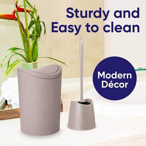 Superio Bathroom Trash Can with Toilet Brush Set Black Modern 6 Liter Small Waste Basket Plastic Garbage Can with Swing Lid and Toilet Bowl Cleaner Bathroom Accessories Set in Saudi Arabia