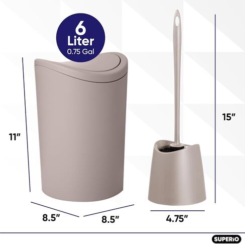 Superio Bathroom Trash Can with Toilet Brush Set Black Modern 6 Liter Small Waste Basket Plastic Garbage Can with Swing Lid and Toilet Bowl Cleaner Bathroom Accessories Set in Saudi Arabia