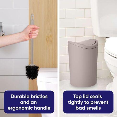 Superio Bathroom Trash Can with Toilet Brush Set Black Modern 6 Liter Small Waste Basket Plastic Garbage Can with Swing Lid and Toilet Bowl Cleaner Bathroom Accessories Set in Saudi Arabia