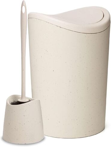 Superio Bathroom Trash Can with Toilet Brush Set Black Modern 6 Liter Small Waste Basket Plastic Garbage Can with Swing Lid and Toilet Bowl Cleaner Bathroom Accessories Set in Saudi Arabia