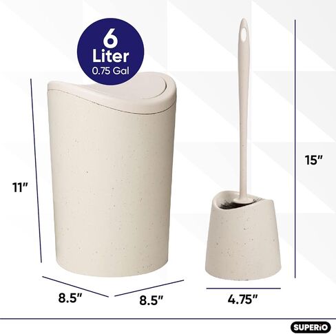 Superio Bathroom Trash Can with Toilet Brush Set Black Modern 6 Liter Small Waste Basket Plastic Garbage Can with Swing Lid and Toilet Bowl Cleaner Bathroom Accessories Set in Saudi Arabia