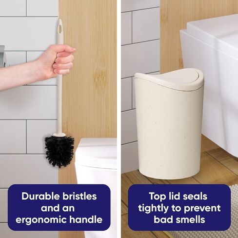 Superio Bathroom Trash Can with Toilet Brush Set Black Modern 6 Liter Small Waste Basket Plastic Garbage Can with Swing Lid and Toilet Bowl Cleaner Bathroom Accessories Set in Saudi Arabia