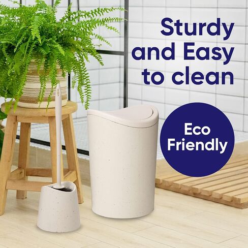 Superio Bathroom Trash Can with Toilet Brush Set Black Modern 6 Liter Small Waste Basket Plastic Garbage Can with Swing Lid and Toilet Bowl Cleaner Bathroom Accessories Set in Saudi Arabia