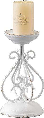 SOFE Farmhouse Cast Iron Candle Holder, Distressed White Pillar Candle Holders, Unique Rustic Candle Holder Decor, Vintage Candlestick Holders, Candle Pedestal Stand for Dining Table, Wedding Party in Saudi Arabia