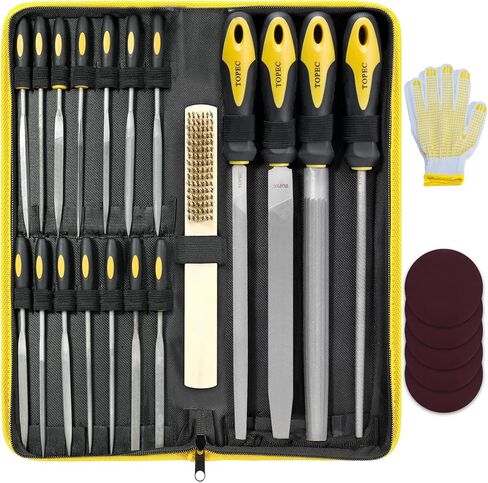 Topec Small File Set, Needle Diamond Files 15PCS, 7pcs Jewlers Files & 7pcs Steel Files with Metal Brush and Storage Bag，for Precision Metal File Work, Wood, Jewelry, Plastic, DIY Carving Tool Kit in Kuwait