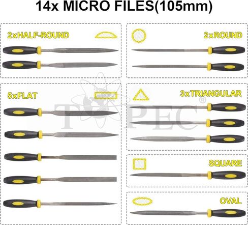 Topec Small File Set, Needle Diamond Files 15PCS, 7pcs Jewlers Files & 7pcs Steel Files with Metal Brush and Storage Bag，for Precision Metal File Work, Wood, Jewelry, Plastic, DIY Carving Tool Kit in Kuwait