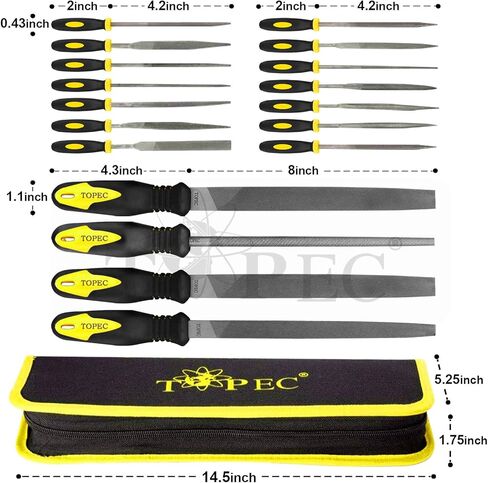 Topec Small File Set, Needle Diamond Files 15PCS, 7pcs Jewlers Files & 7pcs Steel Files with Metal Brush and Storage Bag，for Precision Metal File Work, Wood, Jewelry, Plastic, DIY Carving Tool Kit in Kuwait