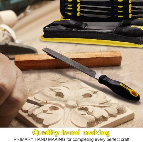 Topec Small File Set, Needle Diamond Files 15PCS, 7pcs Jewlers Files & 7pcs Steel Files with Metal Brush and Storage Bag，for Precision Metal File Work, Wood, Jewelry, Plastic, DIY Carving Tool Kit in Kuwait