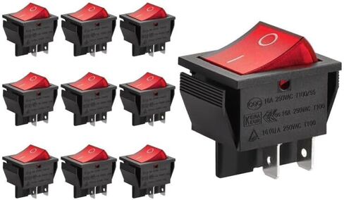 Rocker Switch ON-OFF DPST 4 Terminals Red light 16A 250VAC (5) in Saudi Arabia