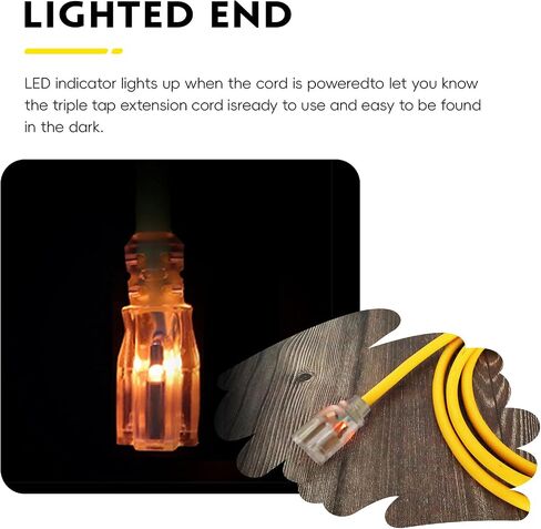 EP 10Ft 14/3 Lighted Outdoor Extension Cord - 14 Gauge 3 Prong SJTW Heavy Duty Black Extension Cable with 3 Prong Grounded Plug for Safety,Great for Garden and Major Appliances,UL Listed in Kuwait