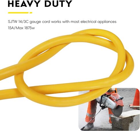 EP 10Ft 14/3 Lighted Outdoor Extension Cord - 14 Gauge 3 Prong SJTW Heavy Duty Black Extension Cable with 3 Prong Grounded Plug for Safety,Great for Garden and Major Appliances,UL Listed in Kuwait