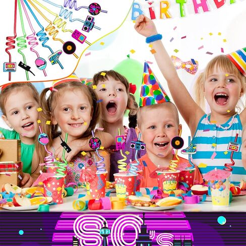 Vesici 80s Party Decor Retro Straw Hip Hop Theme 80s Party Silly Drinking Straws I Love 80s Radio Boombox Mobile Phone Straw Decorations for Adults 80s Party Favors, 8 Colors and Styles(24 Pcs) in Kuwait