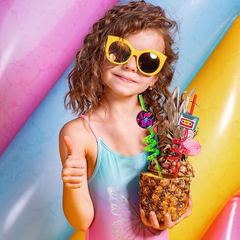 Vesici 80s Party Decor Retro Straw Hip Hop Theme 80s Party Silly Drinking Straws I Love 80s Radio Boombox Mobile Phone Straw Decorations for Adults 80s Party Favors, 8 Colors and Styles(24 Pcs) in Kuwait