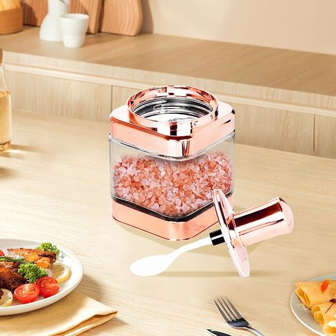 مجموعة برطمانات البهارات من YYW مكونة من 2 صندوق حاوية توابل زجاجية 11 أونصة/320 مل، صندوق توابل شفاف مع غطاء وملعقة لتوابل الملح والفلفل والسكر (فضي)، ذهبي وردي in Kuwait