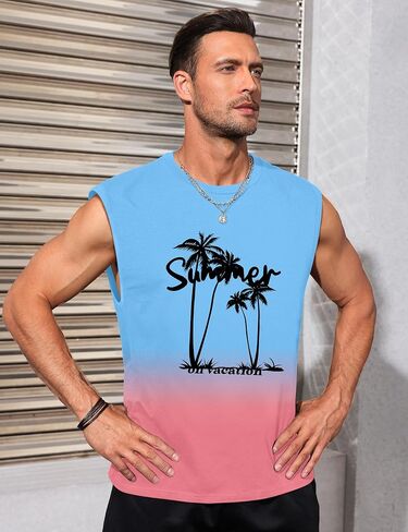Men's Tank Tops Summer Graphic Beach Tank Tops for Men Running Tank Top Men Muscle Sleeveless Workout Shirts for Men in Saudi Arabia