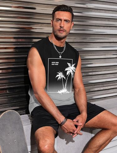 Men's Tank Tops Summer Graphic Beach Tank Tops for Men Running Tank Top Men Muscle Sleeveless Workout Shirts for Men in Saudi Arabia