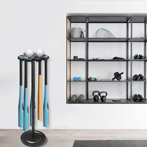 حامل عرض حامل مضرب البيسبول TP، رف عرض البيسبول، رف رف حامل مضرب البيسبول من الخشب الصلب، منظم تخزين مضرب البيسبول، حامل 10 مضارب (أسود) in Kuwait